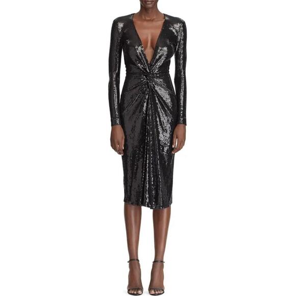 Ralph Lauren Collection Purple Label Black Sequin Cocktail Midi Dress Gown 2 XS - Picture 1 of 8